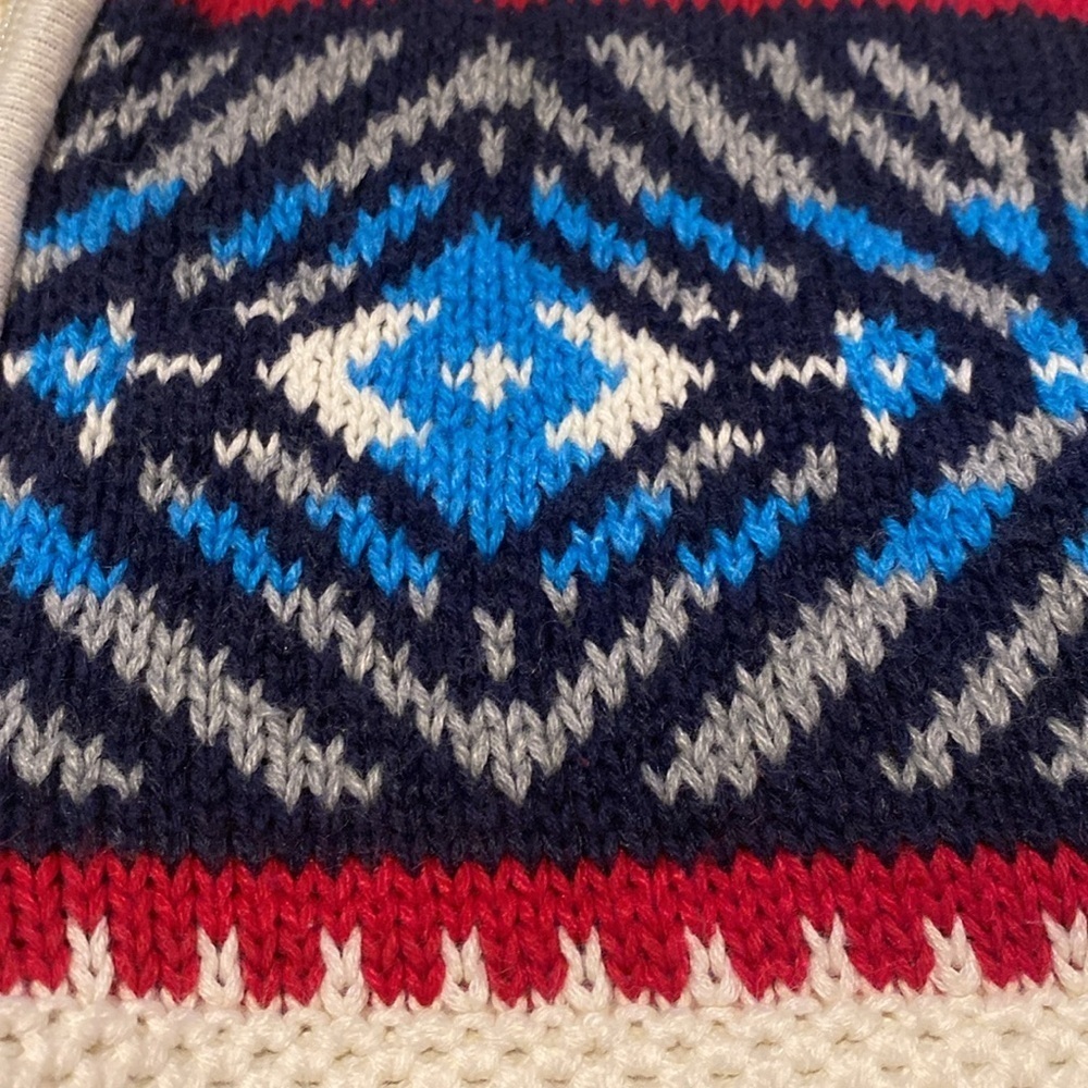 Izod Waffle Weave Fair Isle Nordic 1/4 Zip Sweater Pullover Cream Red Navy LARGE - Picture 5 of 11
